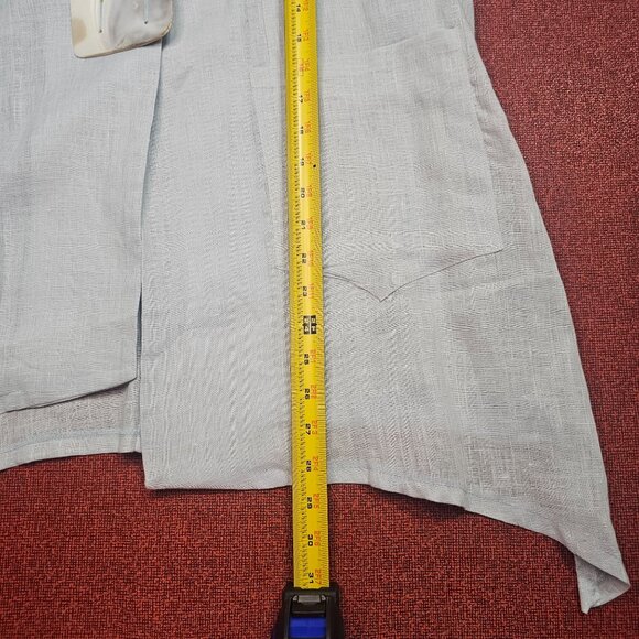 VTG Heydari Blue Linen Asymmetrical Jacket L Lagenlook Mother of Pearl Artsy USA - Picture 7 of 11